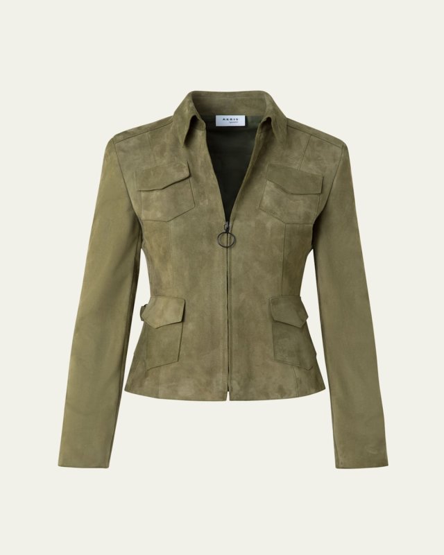 Tailored Zip-Front Suede Jacket